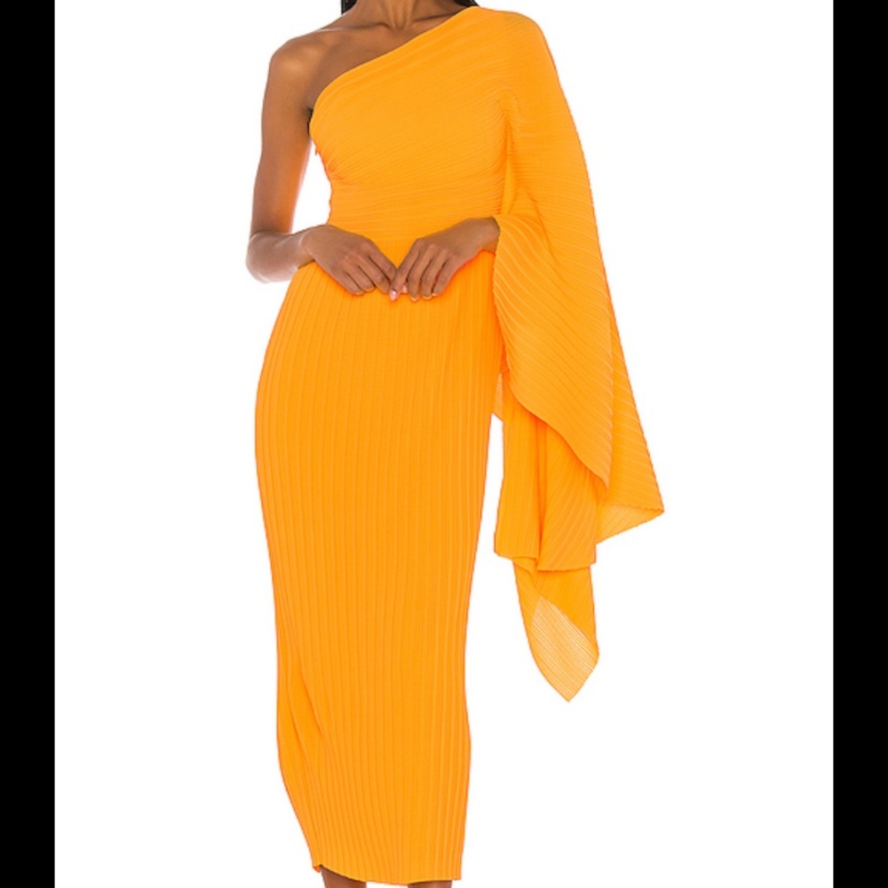 Solace London Lila Midi Dress Neon Orange